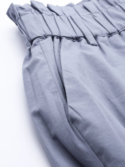 Women's Blue Front Button Tapered Pants