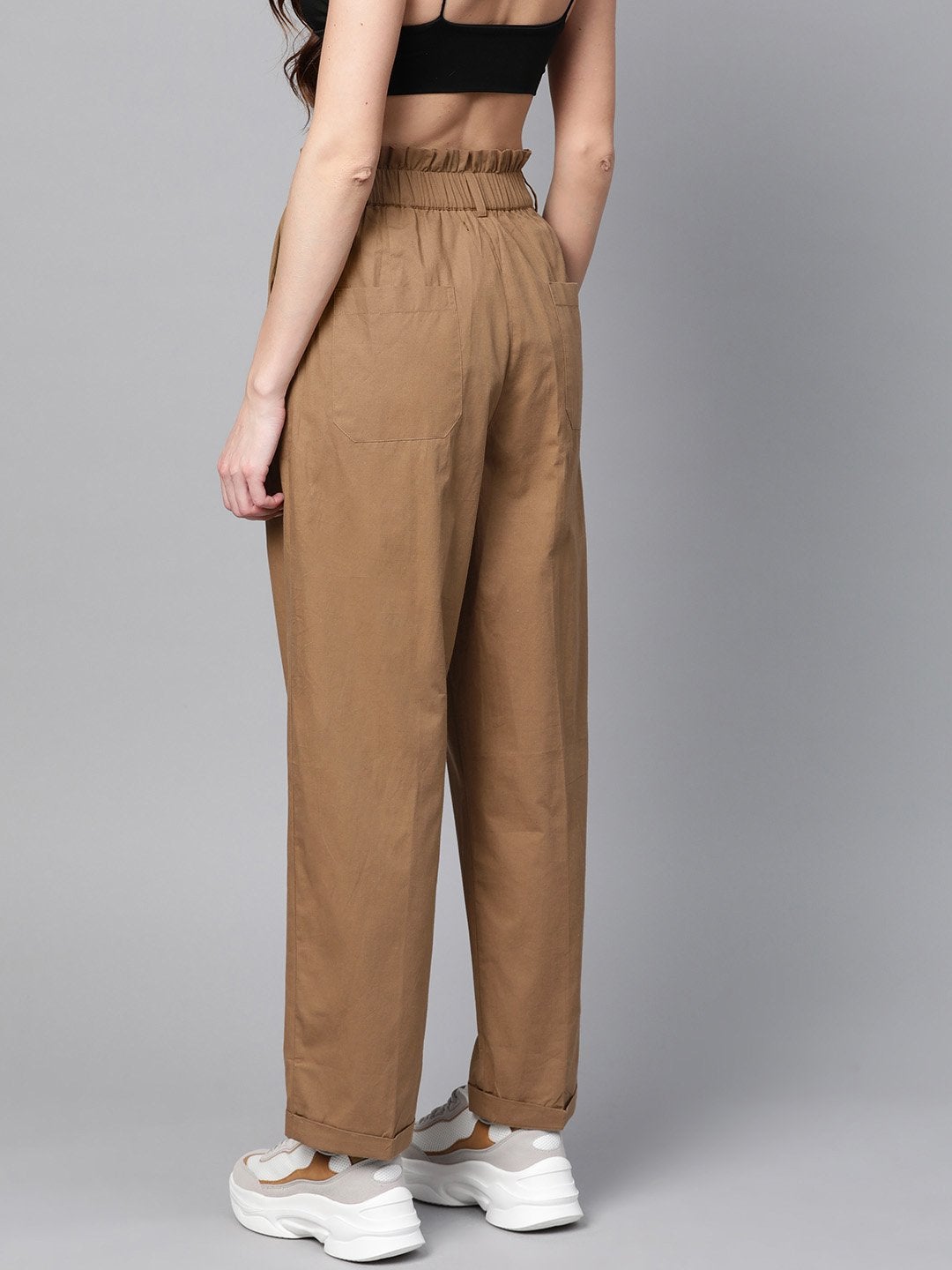 Women's Brown Front Button Tapered Pants