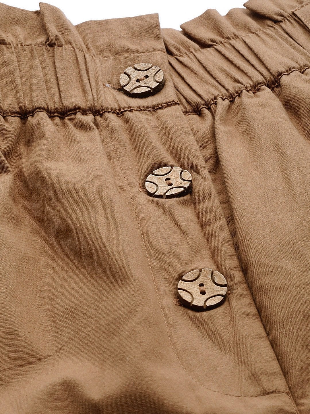 Women's Brown Front Button Tapered Pants