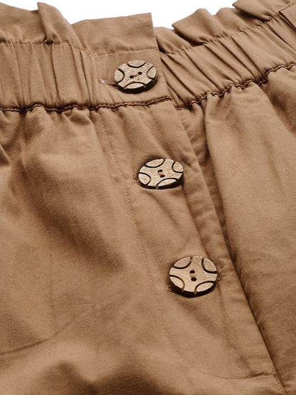 Women's Brown Front Button Tapered Pants