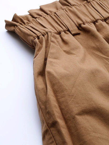 Women's Brown Front Button Tapered Pants