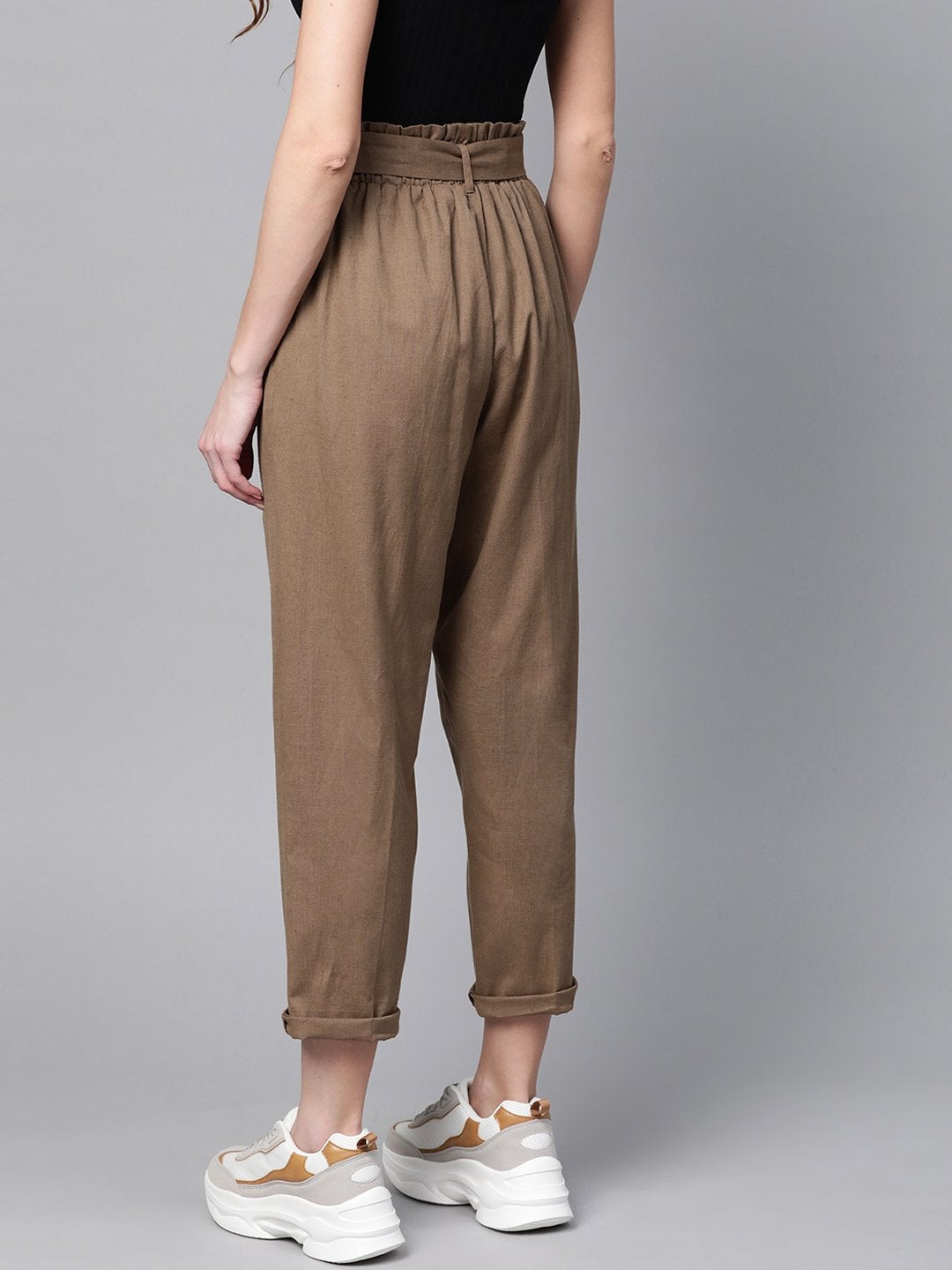 Women's Brown Belted Tapered Pants