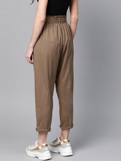Women's Brown Belted Tapered Pants