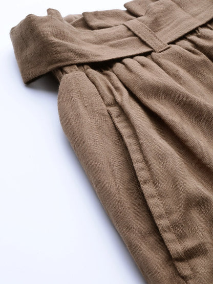 Women's Brown Belted Tapered Pants