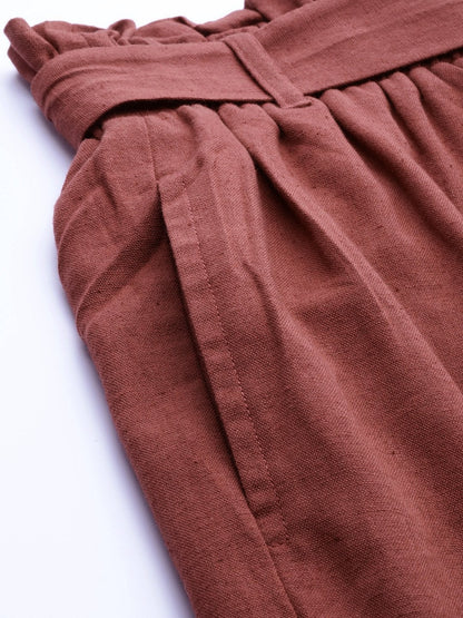 Women's Burgundy Belted Tapered Pants