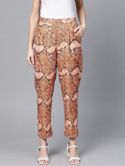 Women's Brown Snake Print Dart Trousers