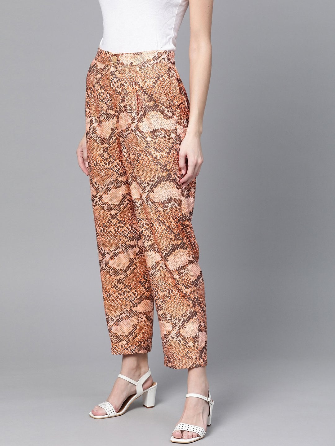 Women's Brown Snake Print Dart Trousers