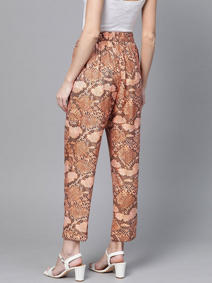 Women's Brown Snake Print Dart Trousers