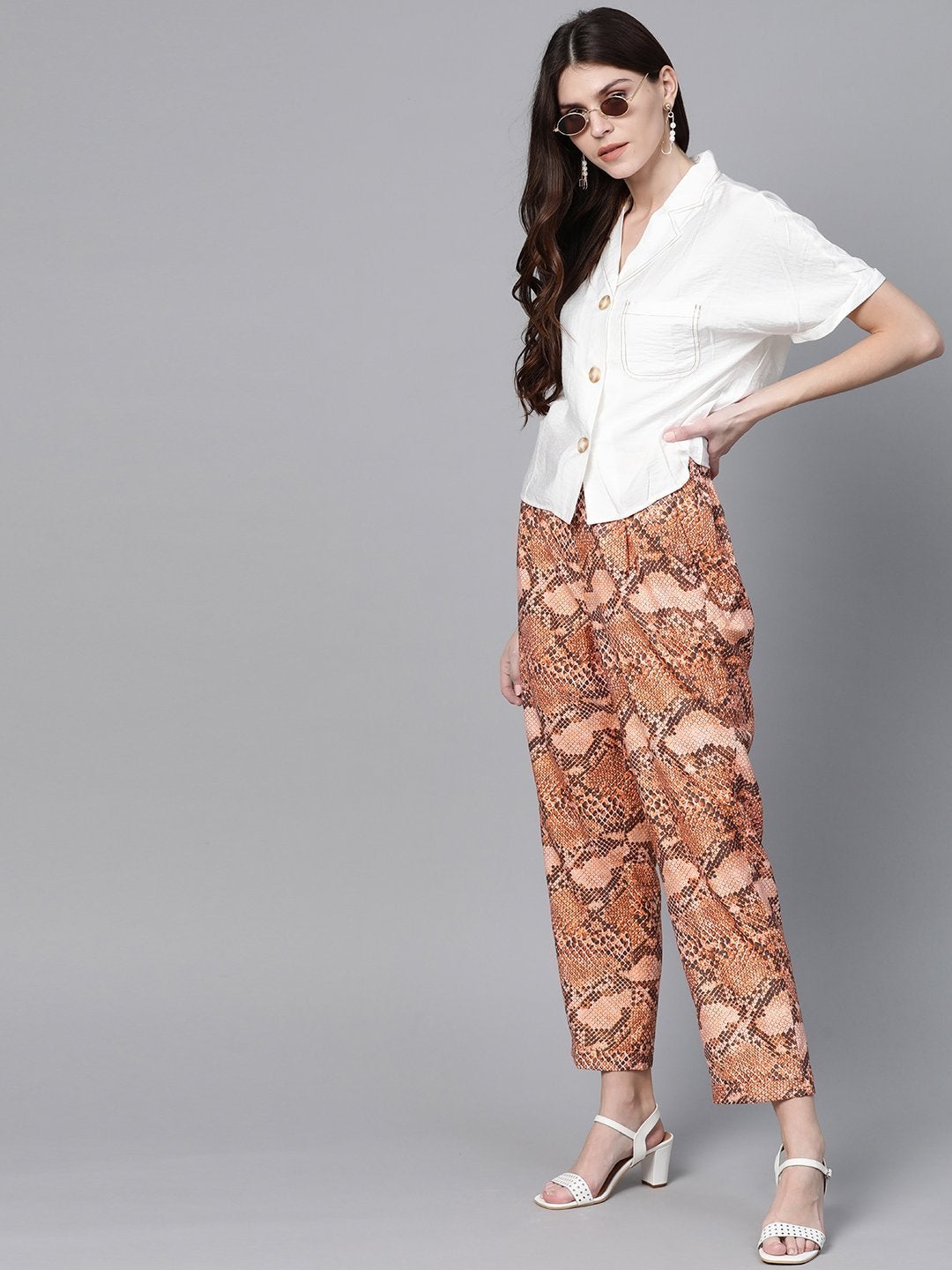 Women's Brown Snake Print Dart Trousers