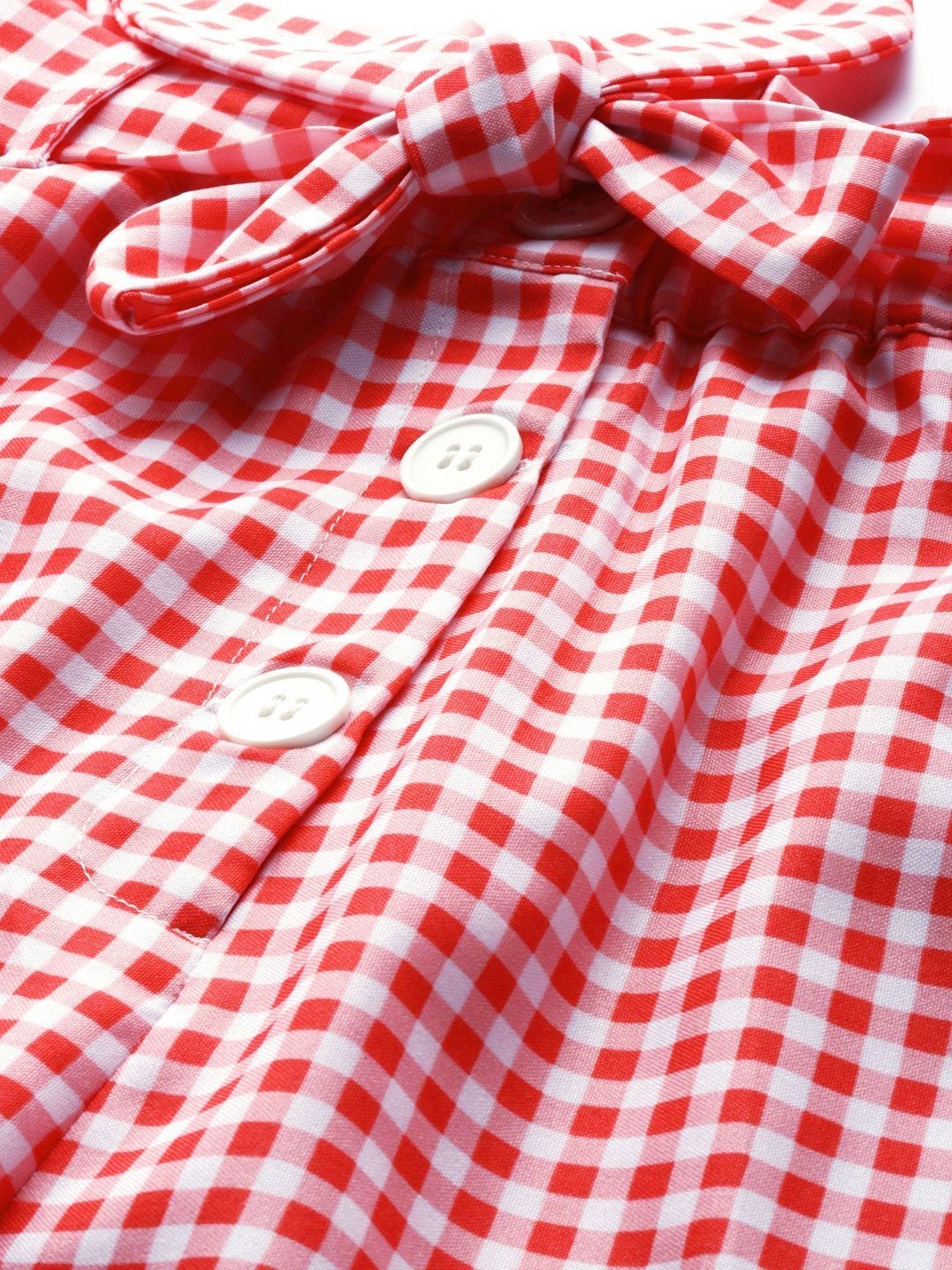 Women's Red & White Check Front Button Tapered Pant