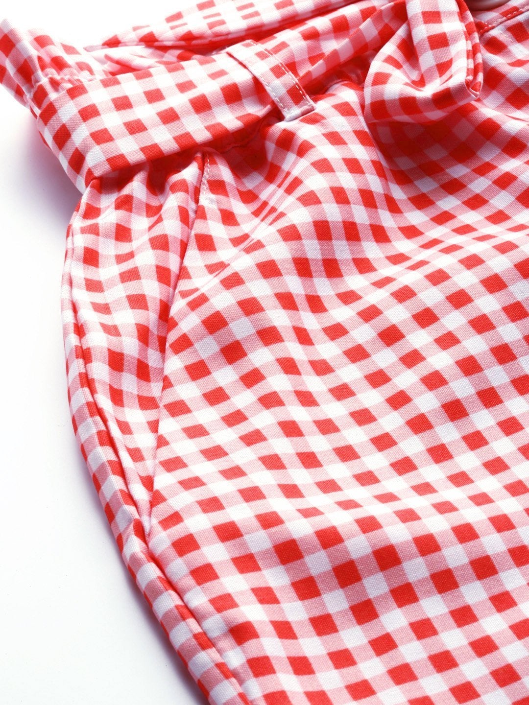 Women's Red & White Check Front Button Tapered Pant