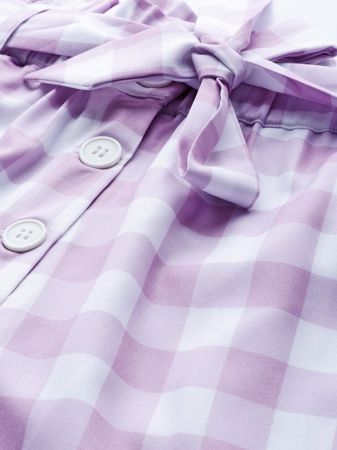Women's Lavender & White Check Front Button Tapered Pant
