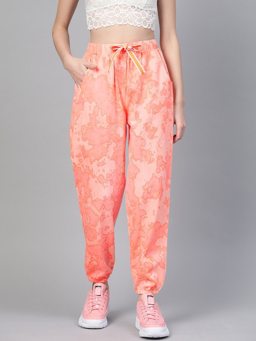Women's Pink Tie-Dye Twill Jogger