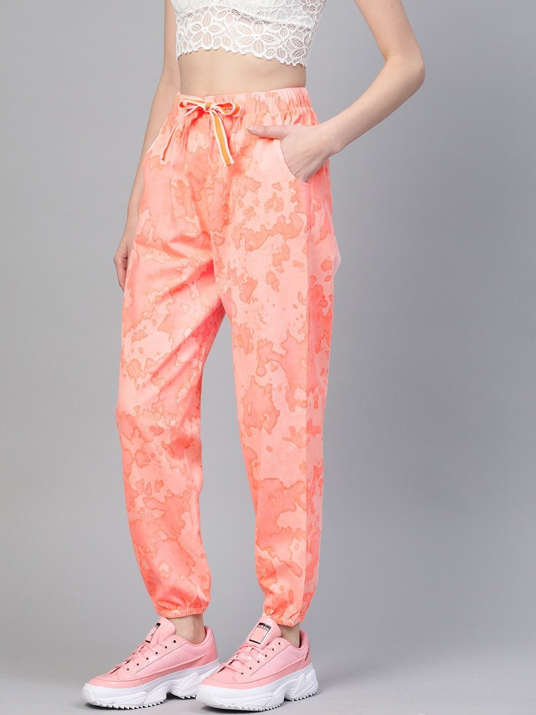 Women's Pink Tie-Dye Twill Jogger