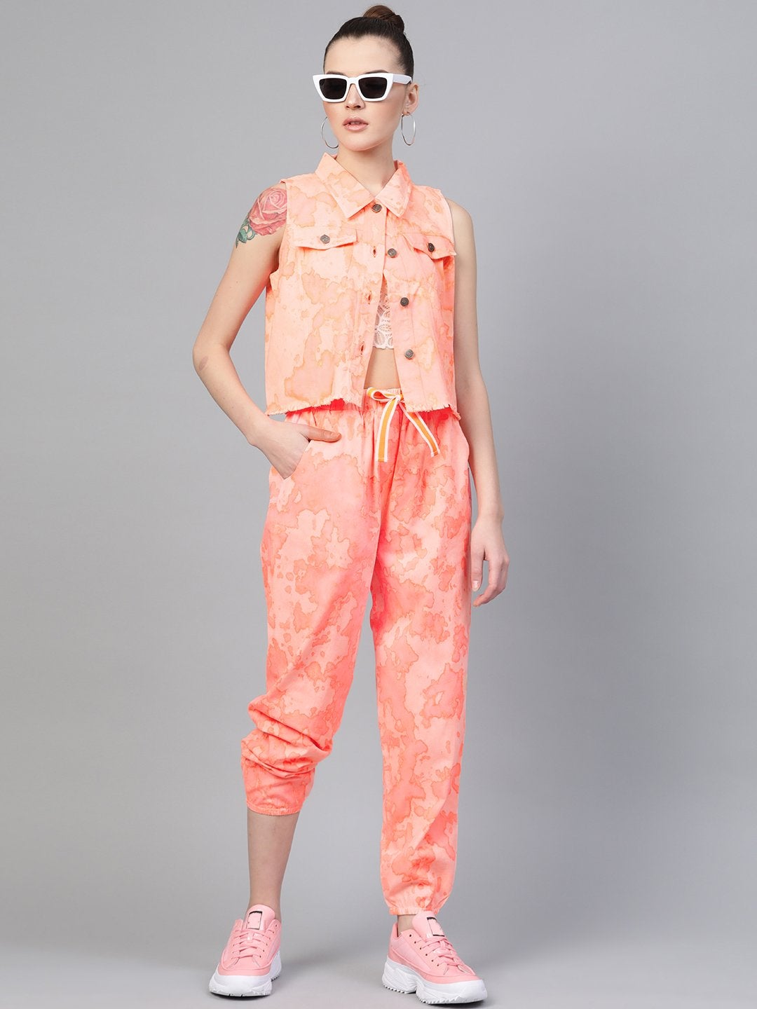 Women's Pink Tie-Dye Twill Jogger