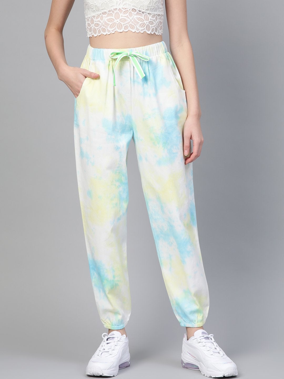 Women's Yellow & Blue Tie-Dye Twill Jogger