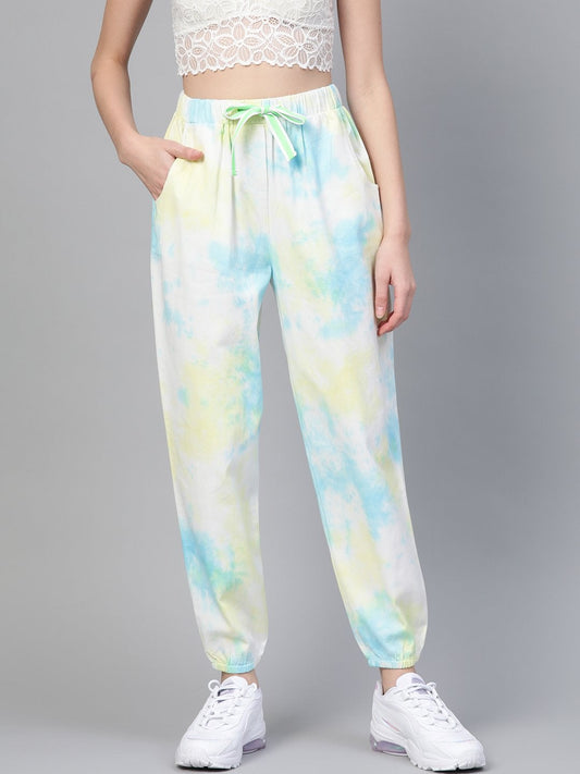 Women's Yellow & Blue Tie-Dye Twill Jogger