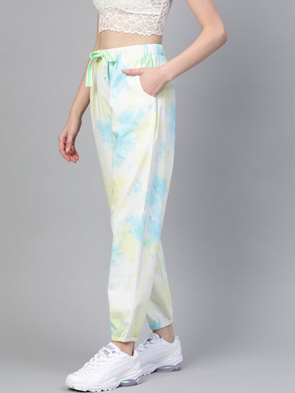 Women's Yellow & Blue Tie-Dye Twill Jogger