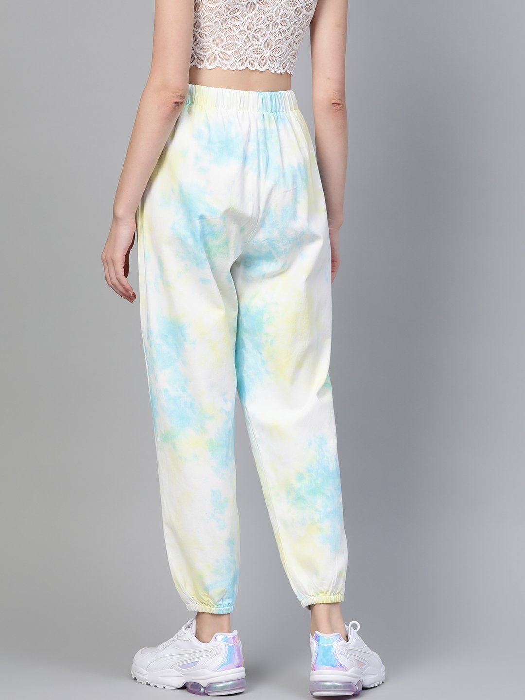 Women's Yellow & Blue Tie-Dye Twill Jogger