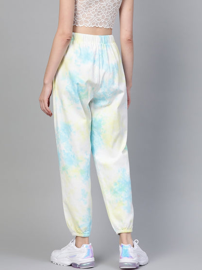 Women's Yellow & Blue Tie-Dye Twill Jogger