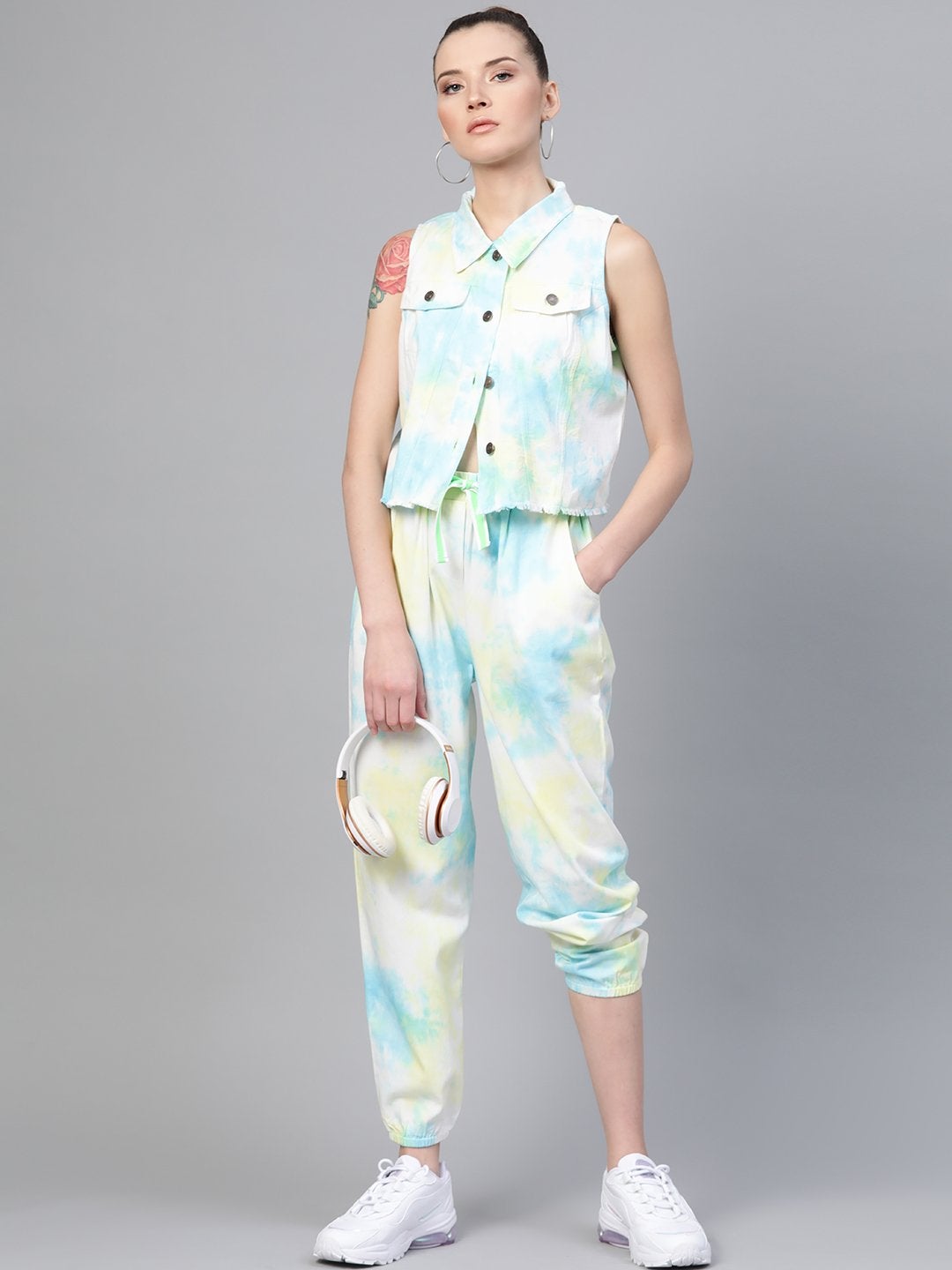 Women's Yellow & Blue Tie-Dye Twill Jogger