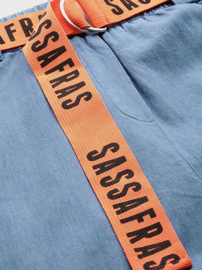 Women's Ice Blue Contrast Belted Denim Jogger