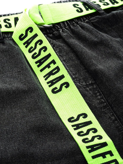 Women's Black Contrast Belted Denim Jogger