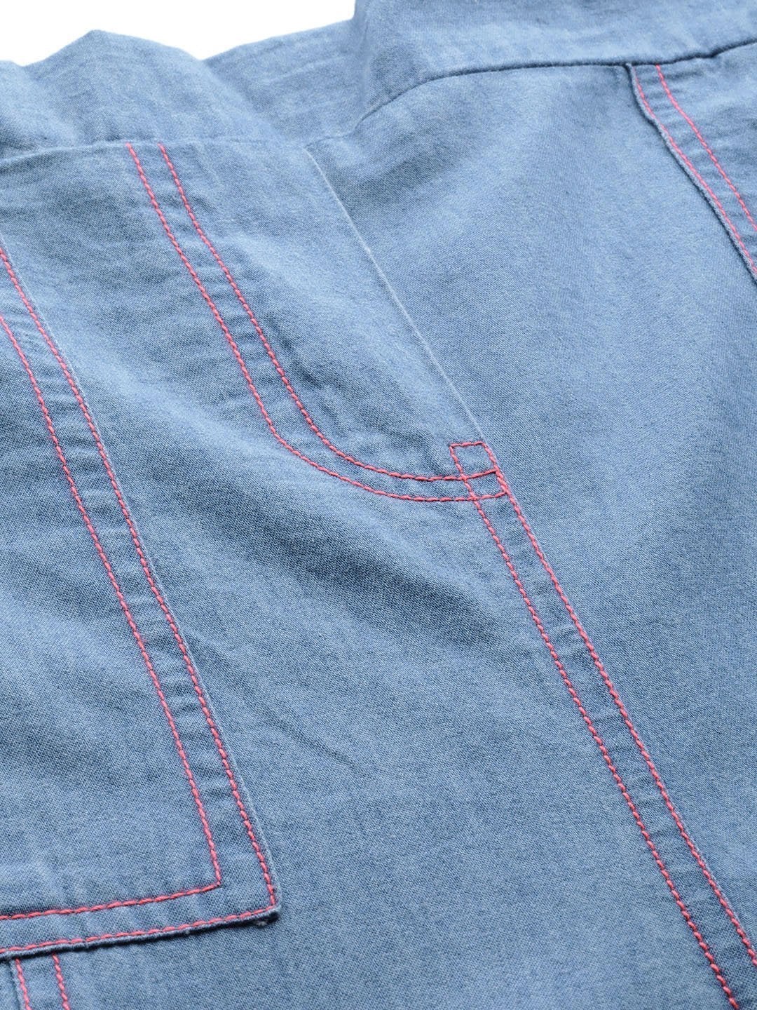 Women's Blue Contrast Pink Stitch Tapered Pants