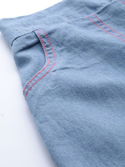 Women's Blue Contrast Pink Stitch Tapered Pants
