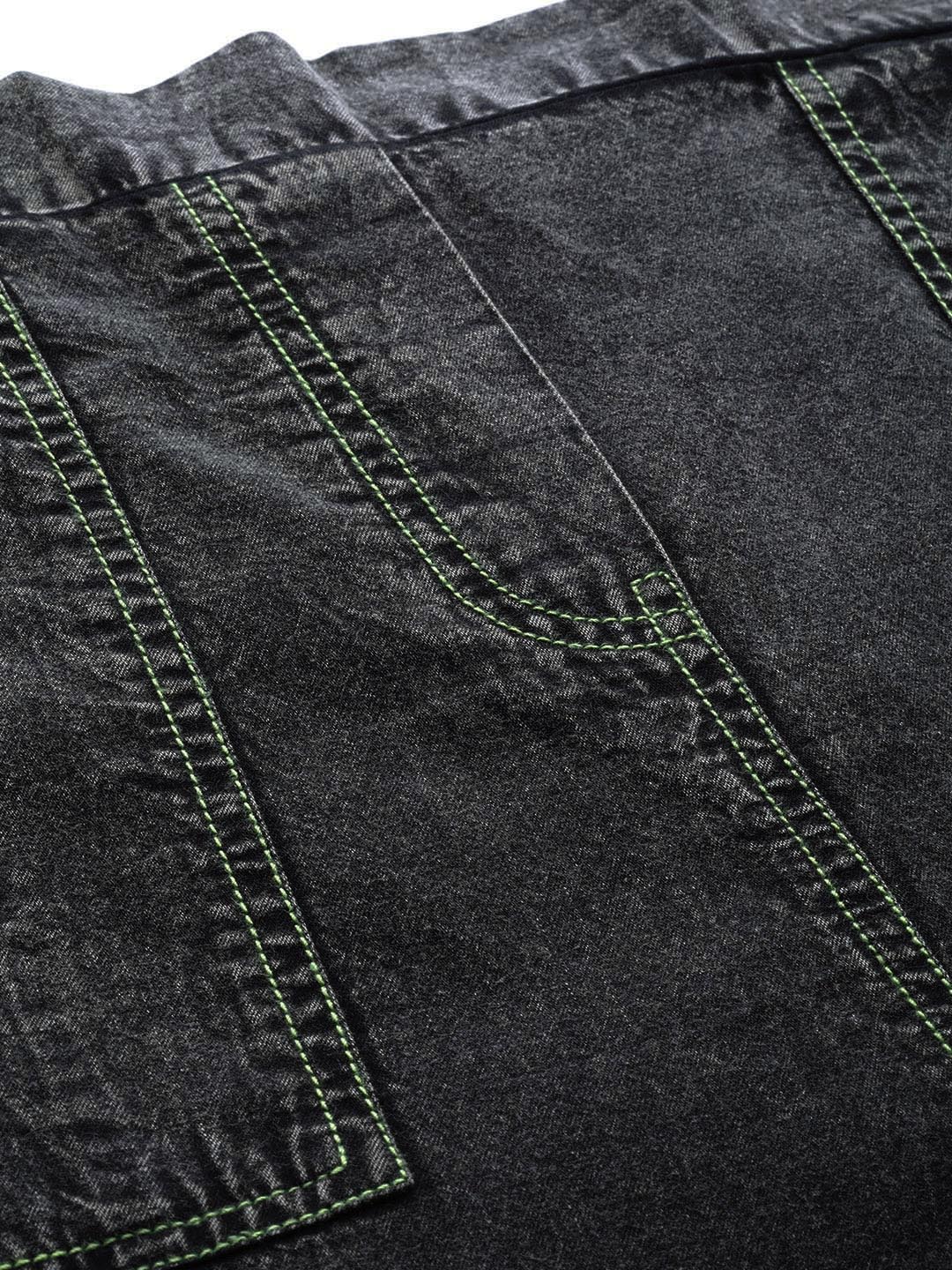 Women's Black Contrast Green Stitch Tapered Pants