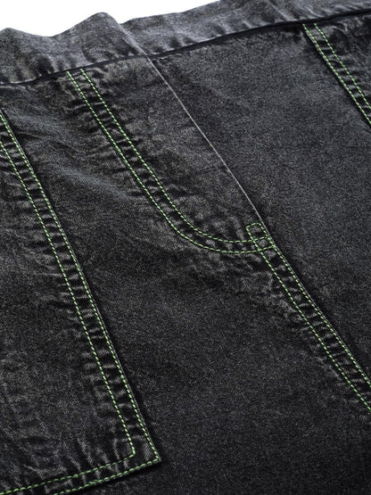 Women's Black Contrast Green Stitch Tapered Pants
