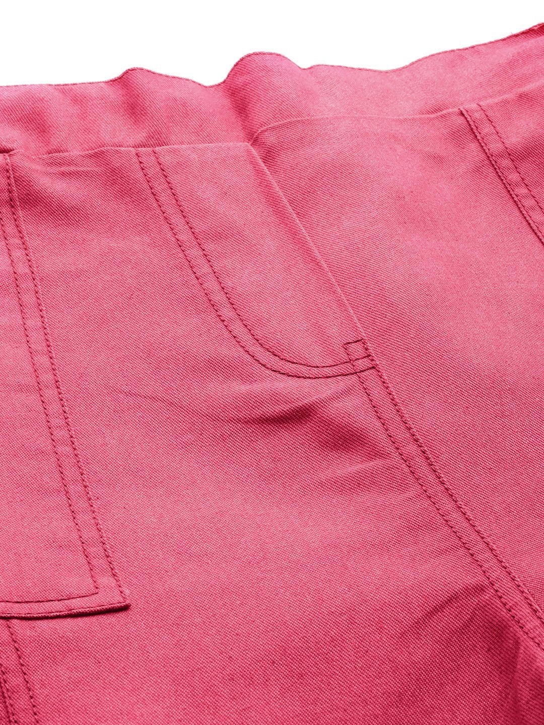 Women's Fuchsia Contrast Stitch Twill Tapered Pants