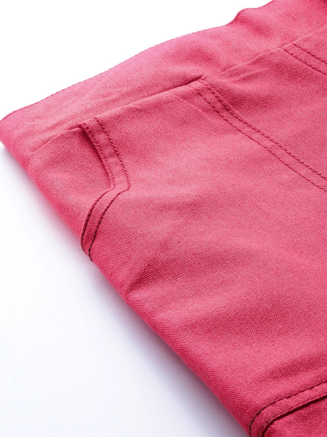 Women's Fuchsia Contrast Stitch Twill Tapered Pants