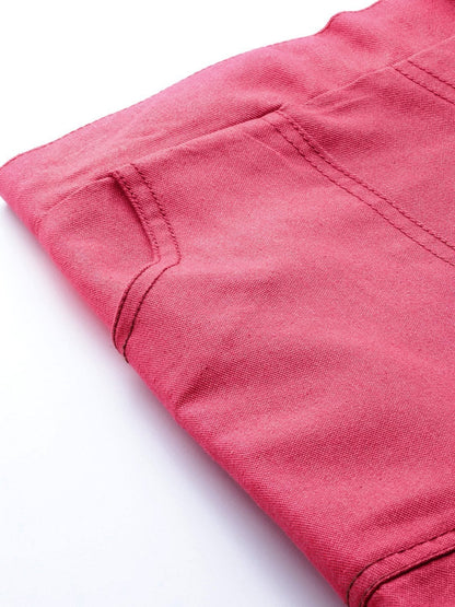 Women's Fuchsia Contrast Stitch Twill Tapered Pants