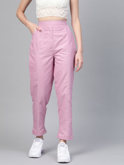 Women's Lavender Contrast Stitch Twill Tapered Pants