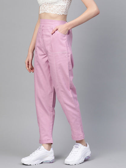 Women's Lavender Contrast Stitch Twill Tapered Pants