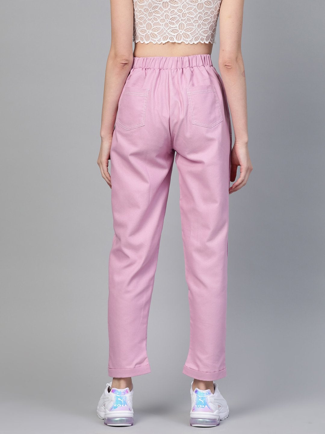 Women's Lavender Contrast Stitch Twill Tapered Pants