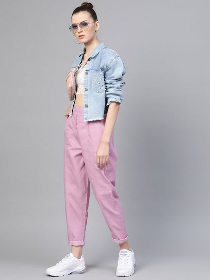Women's Lavender Contrast Stitch Twill Tapered Pants