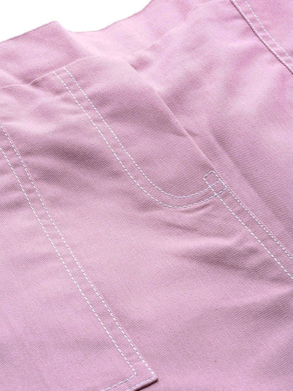 Women's Lavender Contrast Stitch Twill Tapered Pants