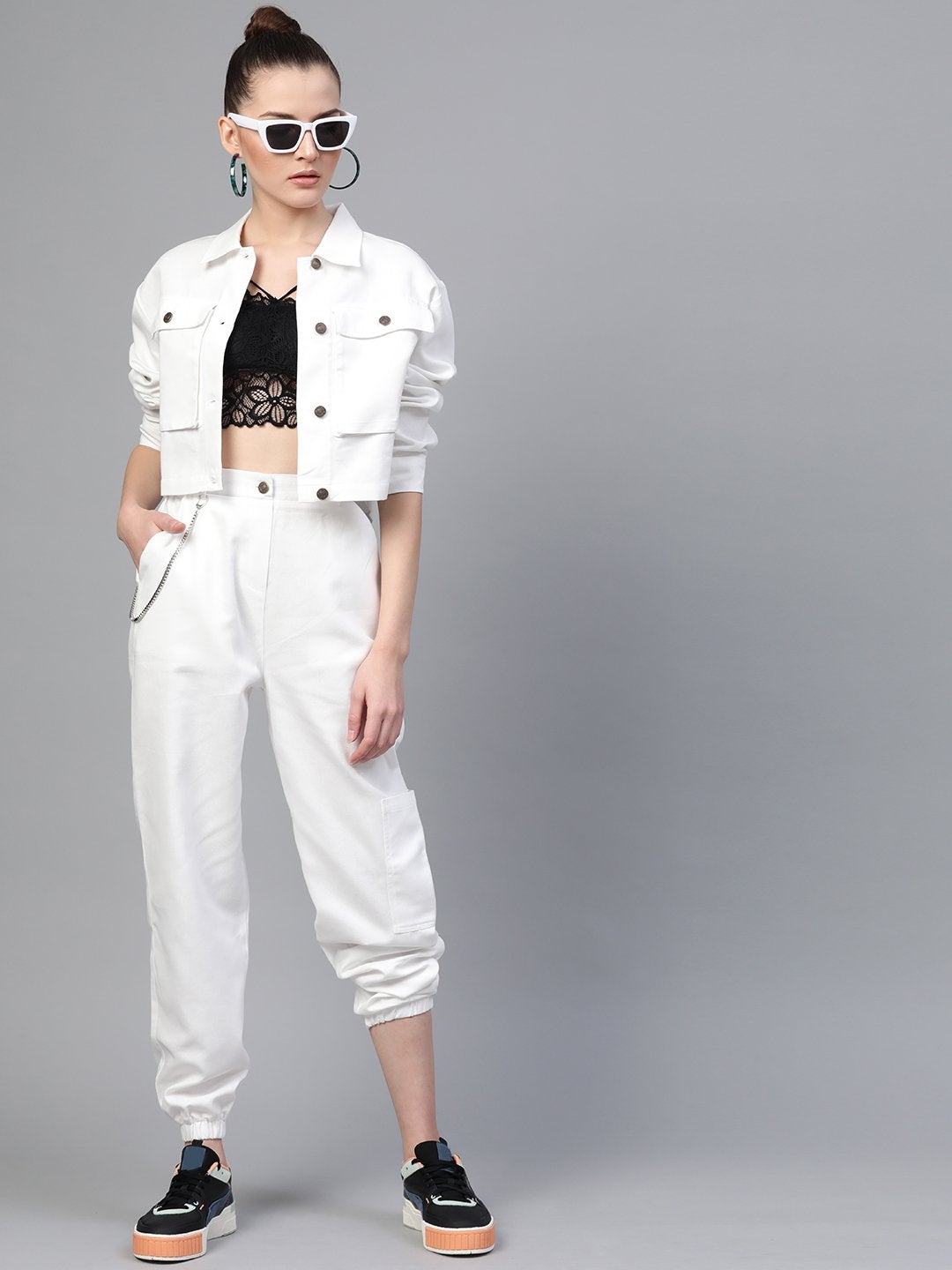 Women's White Hip-Hop Streetwear Cargo Pants