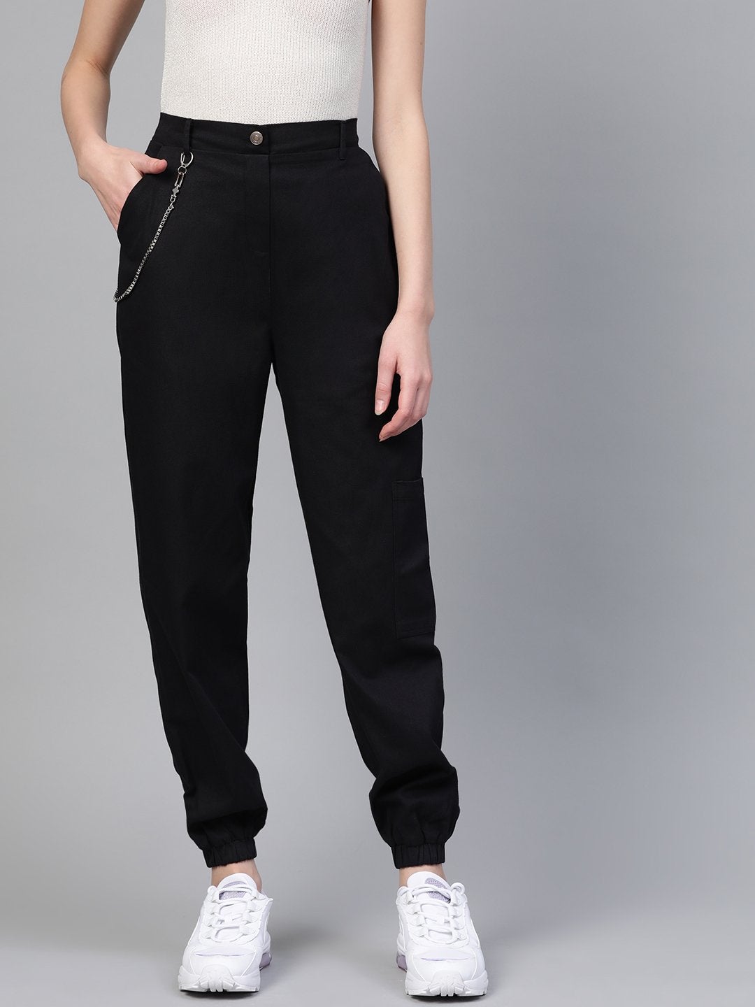 Women's Black Hip-Hop Streetwear Cargo Pants
