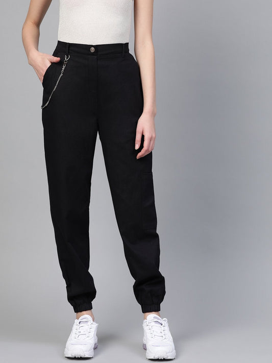 Women's Black Hip-Hop Streetwear Cargo Pants