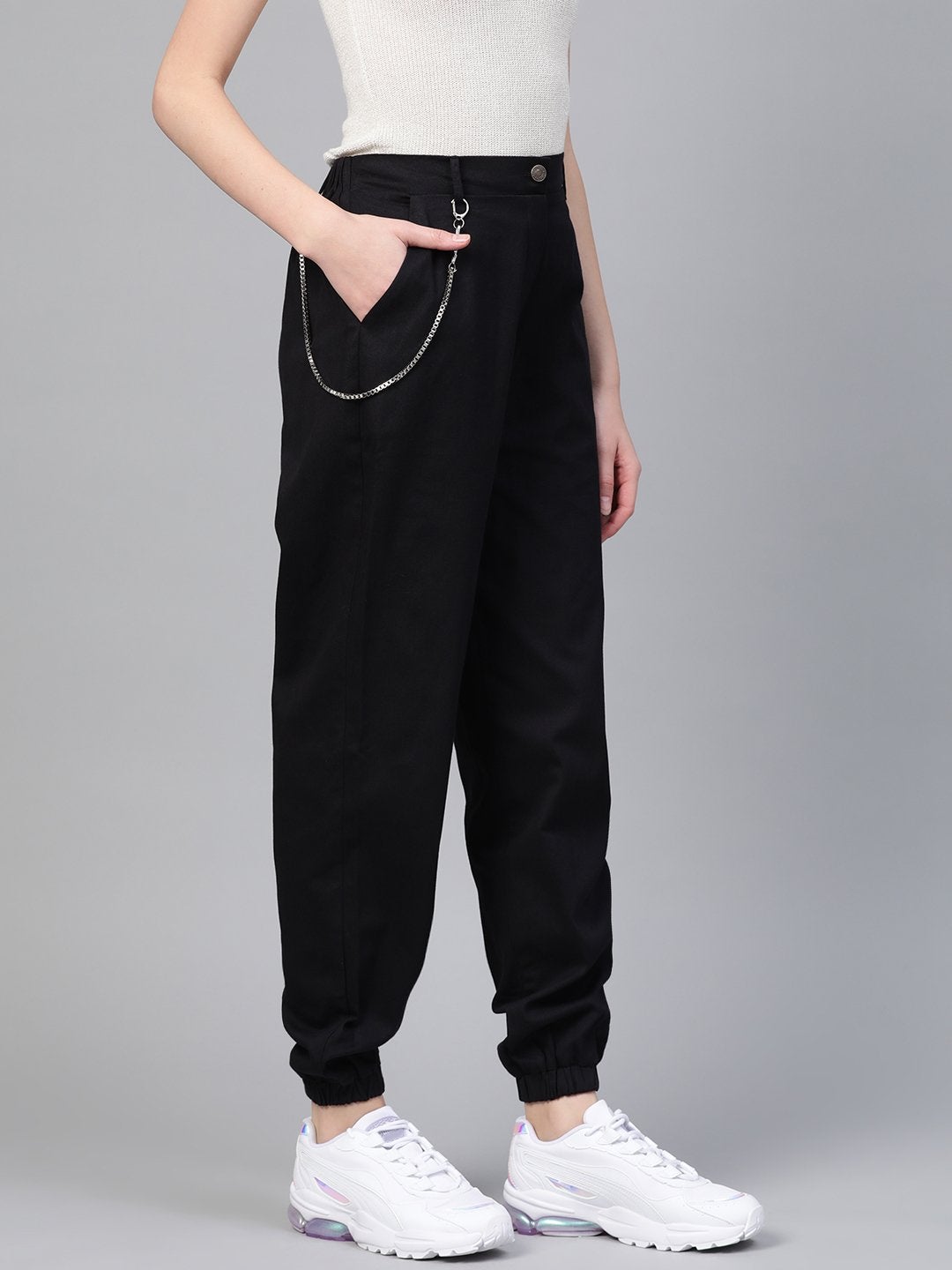 Women's Black Hip-Hop Streetwear Cargo Pants