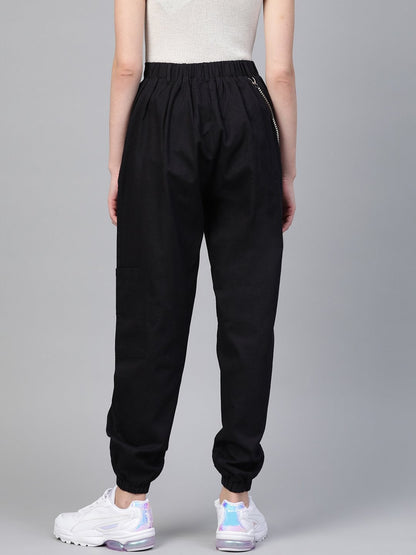 Women's Black Hip-Hop Streetwear Cargo Pants