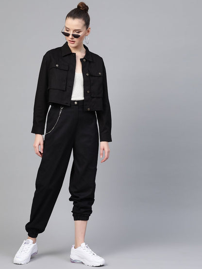 Women's Black Hip-Hop Streetwear Cargo Pants