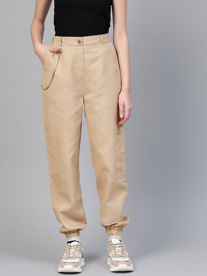 Women's Beige Hip-Hop Streetwear Cargo Pants