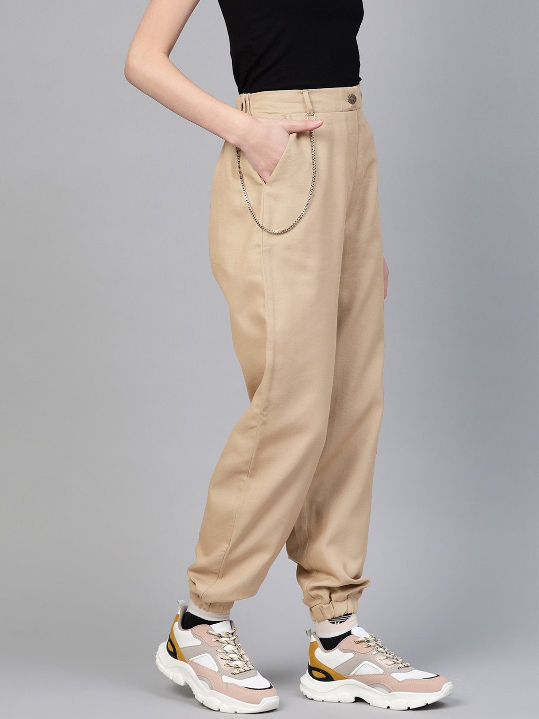 Women's Beige Hip-Hop Streetwear Cargo Pants