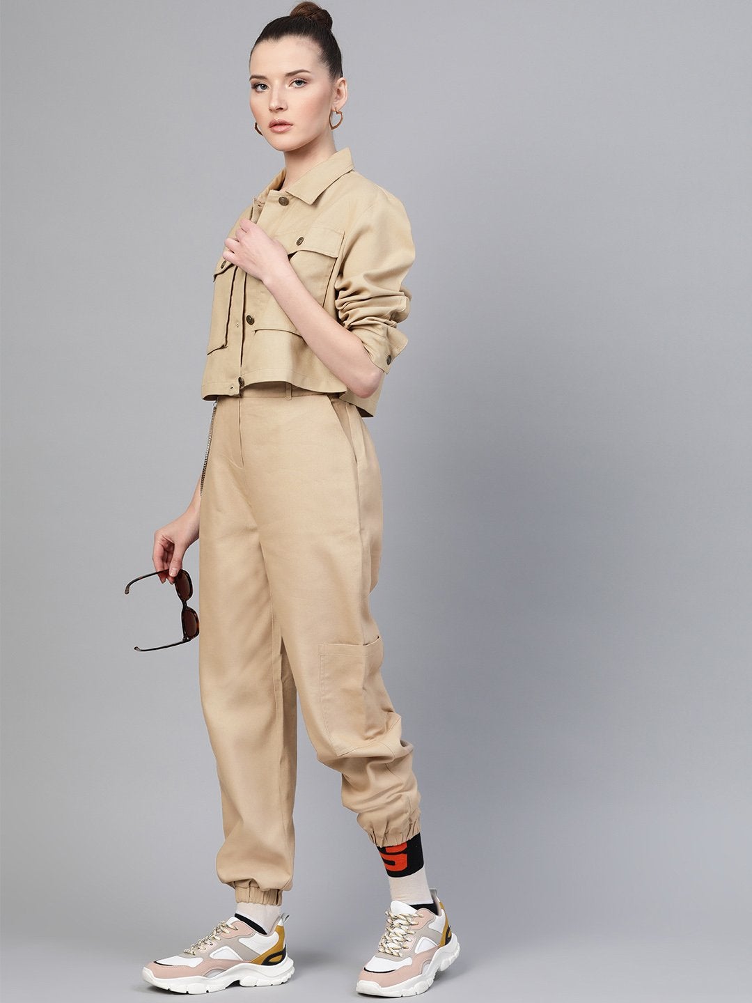 Women's Beige Hip-Hop Streetwear Cargo Pants