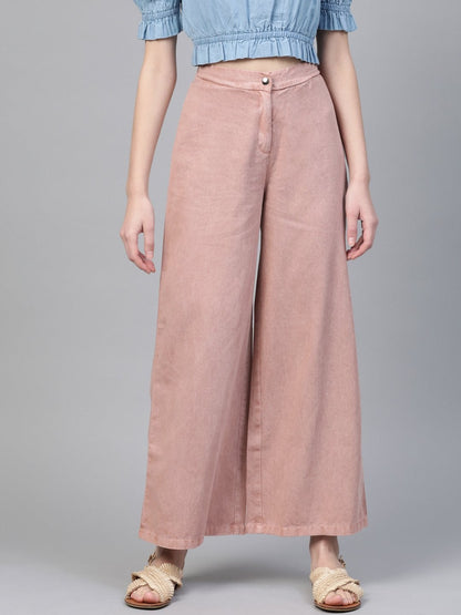 Women's Pink Denim Flared Pant