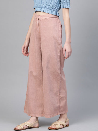 Women's Pink Denim Flared Pant